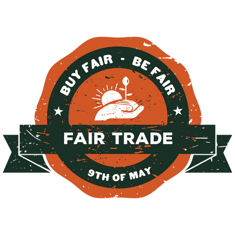 Fair trade badge with inspirational text on transparent background