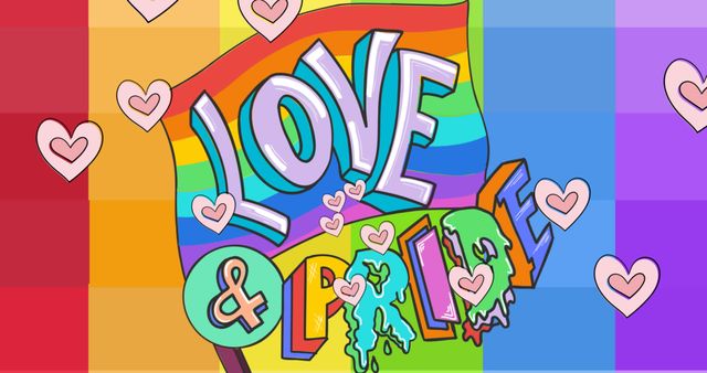 Vibrant Love and Pride Text with Rainbow and Hearts - Download Free Stock Images Pikwizard.com