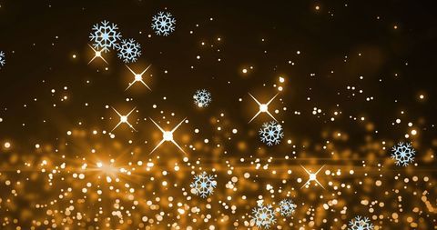 falling snowflakes with twinkling golden lights on black background - Download Free Stock Images Pikwizard.com