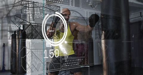 Boxer Training with Digital Technology Overlay in Gym