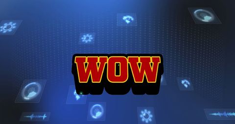 Digital innovation with wow text overlay on blue data background