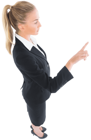 Focused Businesswoman Pointing on Transparent Background