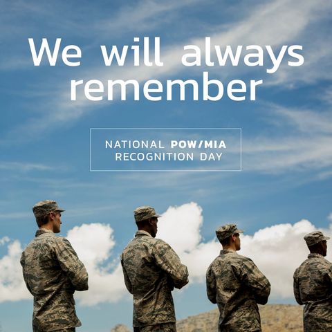 diverse soldiers honors pow mia recognition day with blue sky background - Download Free Stock Templates Pikwizard.com