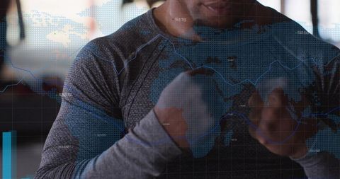 Boxer training with digital performance data and global analytics overlay