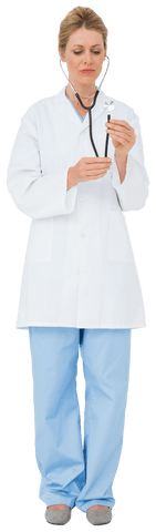 Transparent image of female doctor using stethoscope