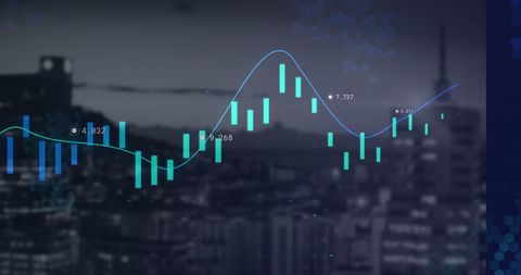 Dynamic Data Graph Overlay with Illuminated City Skyline - Download Free Stock Images Pikwizard.com