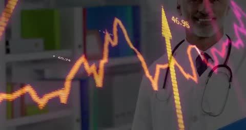 Doctor Presenting Health Metrics with Data Visualization Overlay