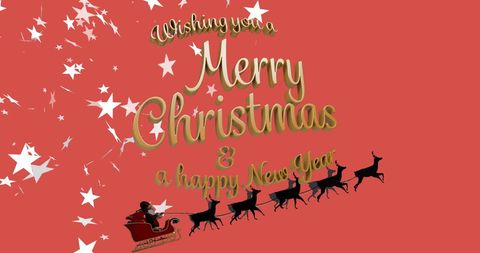 Festive Christmas Wish with Santa Sleigh on Orange Background