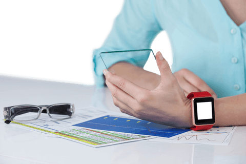 Businesswoman Holding Invisible Phone at Desk in Office - Download Free Stock Videos Pikwizard.com