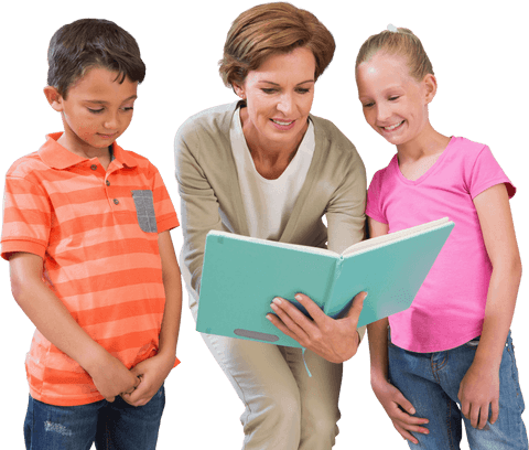 Transparent Teacher Reading Book with Young Students Learning Together - Download Free Stock Videos Pikwizard.com