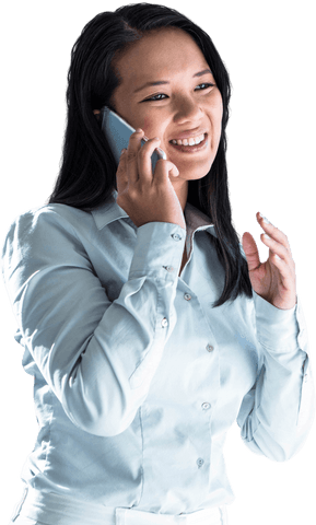 Smiling Businesswoman on Phone Call with Transparent Background