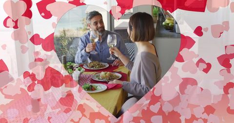 Romantic Dinner at Home with Diverse Couple Celebrating Love