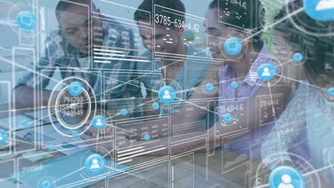 Diverse Business Team Collaborating with Digital Network Interface