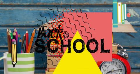 Back to School Text Against Colorful School Supplies Arrangement - Download Free Stock Images Pikwizard.com