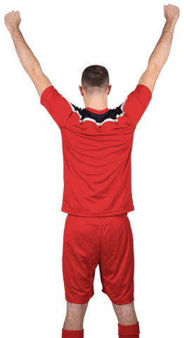 Excited Football Player in Red Jersey Cheering Transparent Background