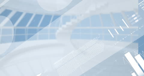 Abstract Digital Data Overlay on Modern Staircase