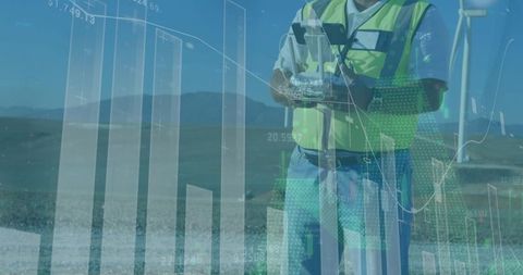 Engineer Analyzing Data at Wind Turbine Site