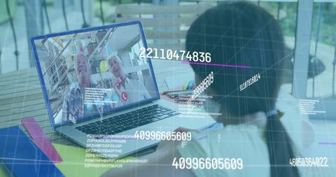Senior Couple Video Calling with Cybersecurity Data Overlay - Download Free Stock Images Pikwizard.com