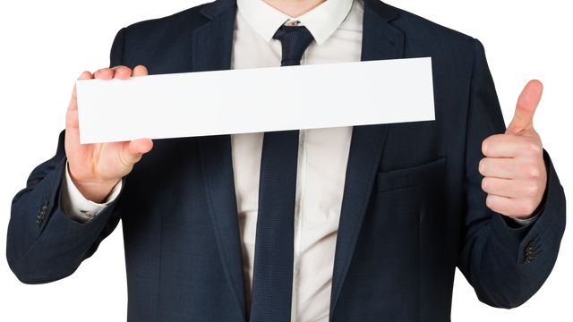 Businessman Holding Blank Card Giving Thumbs Up Transparent Background - Download Free Stock Videos Pikwizard.com