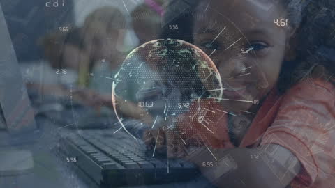 African American Child Engaged with Technology and Global Learning