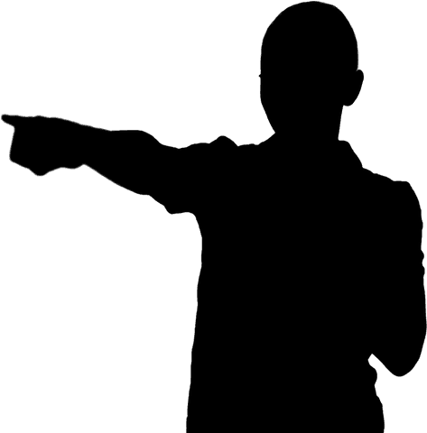 Transparent silhouette of businesswoman pointing finger