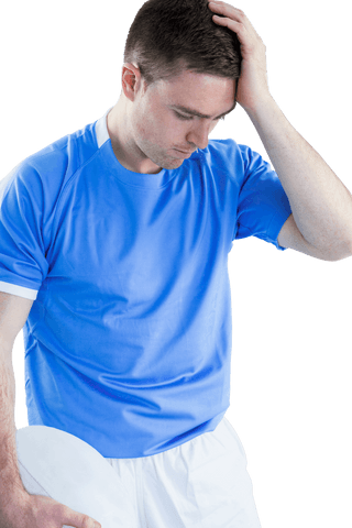 Determined Rugby Player Holding Head Looking Frustrated