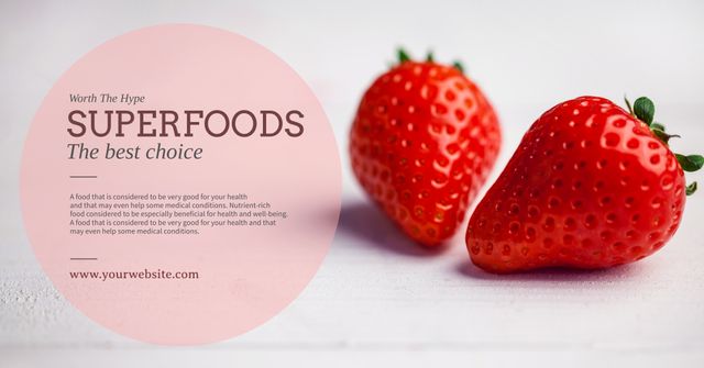 Fresh, Ripe Strawberries on Light Background with Superfoods Text - Download Free Stock Templates Pikwizard.com