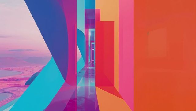 Futuristic Corridor with Translucent Colorful Panels