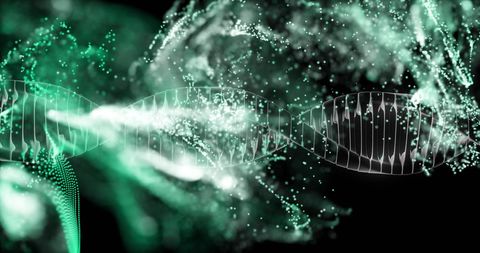 Futuristic Digital DNA Strand with Green Particles Animation