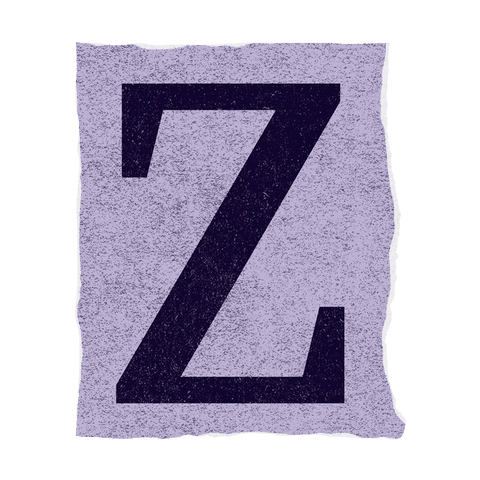Grunge style uppercase z on torn lavender paper transparent background
