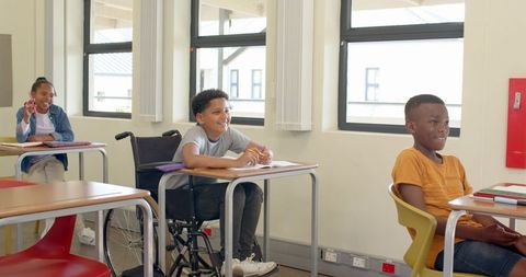 Diverse children learning together in inclusive classroom