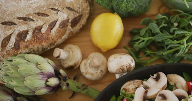 Organic Fresh Vegetables and Whole Grain Bread on Wooden Table - Download Free Stock Images Pikwizard.com