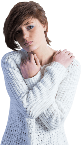 Sad Brunette Woman Looking At Camera with Transparent Background