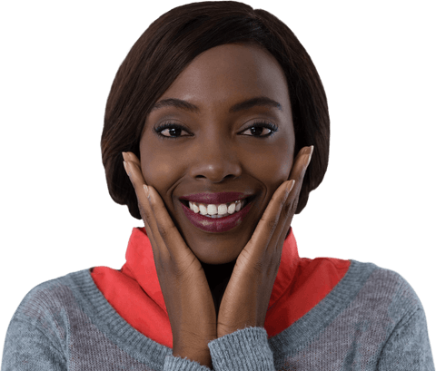 transparent headshot of smiling woman with hands on chin - Download Free Stock Videos Pikwizard.com