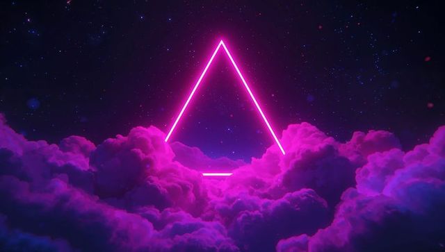 Neon Pink Triangle in Starry Sky Over Dreamy Magenta Clouds