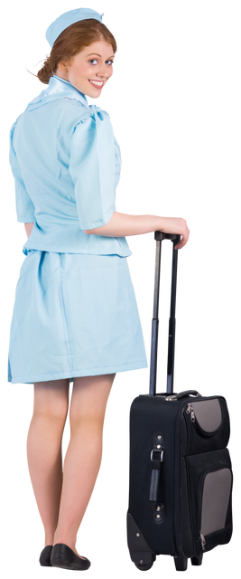 Transparent Air Hostess Leaning on Suitcase with Smile - Download Free Stock Videos Pikwizard.com