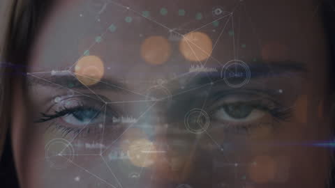 Futuristic Network Connections Projected on Woman's Face