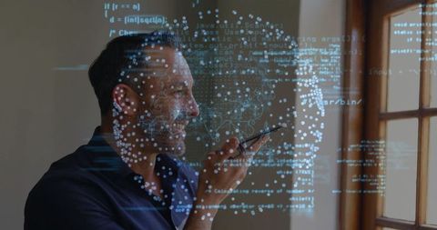 Man Interacting with AI Technology via Smartphone Voice Commands - Download Free Stock Images Pikwizard.com