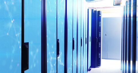 Futuristic Server Room with Digital Interface and Blue Lights - Download Free Stock Images Pikwizard.com
