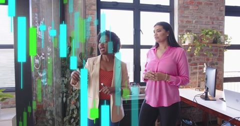 Professional Women Analyzing Stock Charts in Modern Loft Office