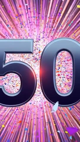 Vertical Milestone Video 50th Anniversary Metallic Digits Exploding into Confetti