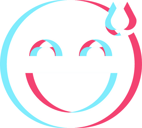 Colorful glitch-style smiling face on transparent background
