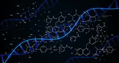 DNA Strand with Molecular Structures and Data Particles Background - Download Free Stock Images Pikwizard.com
