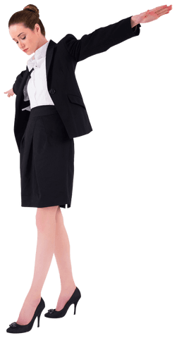 Transparent Confident Business Woman Dabbing Gesture in Formal Attire