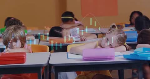Bored Students Resting on Desks Amid Classroom Activities
