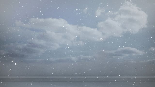 Animation depicts gentle snowfall over a cloudy sky, a perfect backdrop for Christmas or winter-related projects. Can be used in holiday greetings, festive advertisements, or seasonal website designs to convey a tranquil and festive atmosphere.