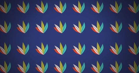 Colorful geometric leaves pattern on blue background