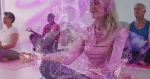 Senior Group Meditating with Digital Visualizations