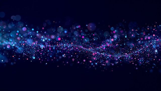 Streaming neon bokeh ribbon across deep navy canvas with cyan and magenta glow
