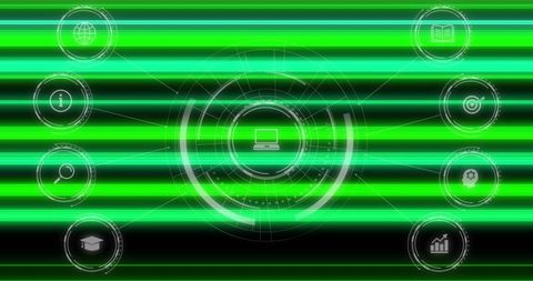 Futuristic Digital Icons with Neon Light Effects